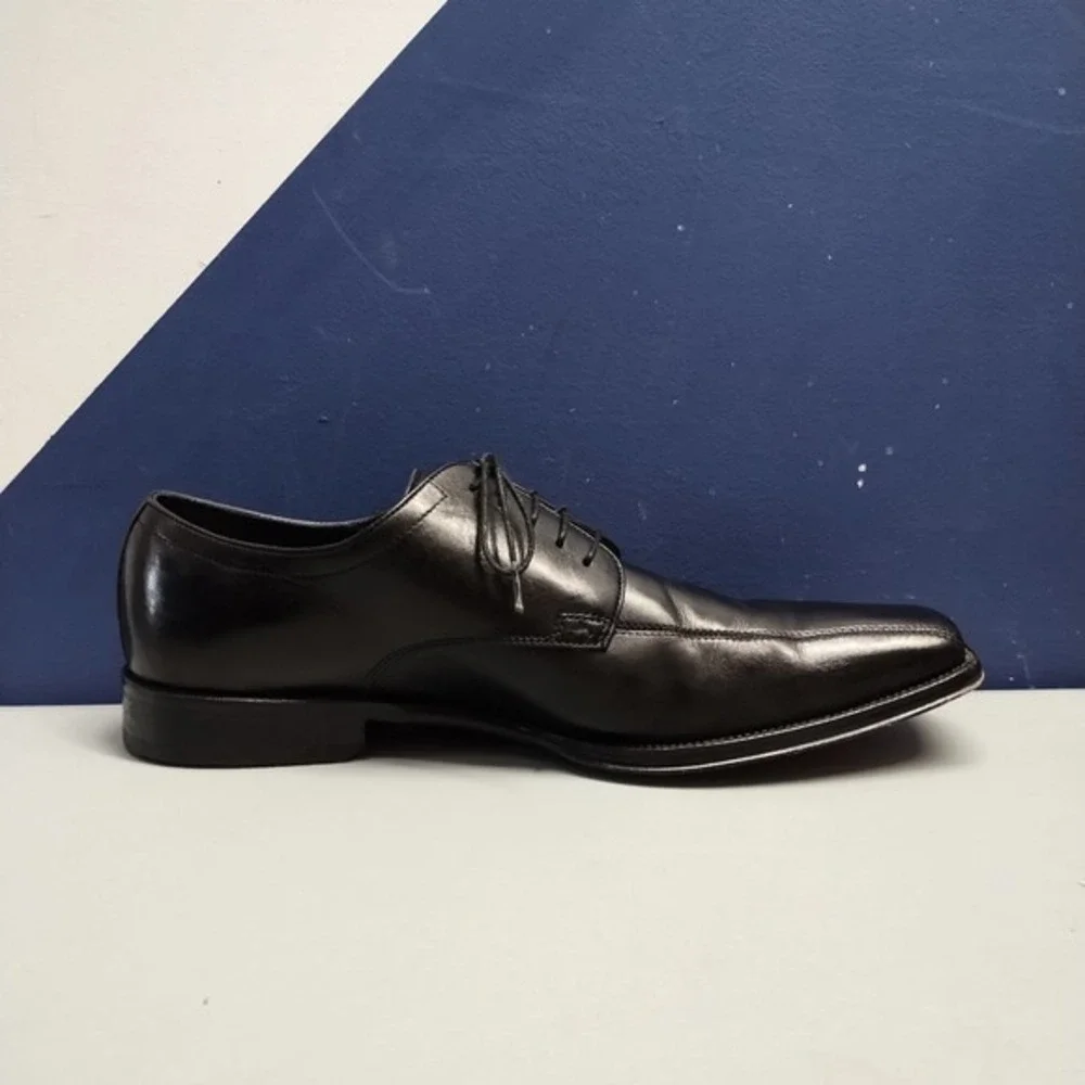 HUGO BOSS Oxford Dress Shoes Mens US 10.5 Black Leather Square Toe Lace‎ Up EUC